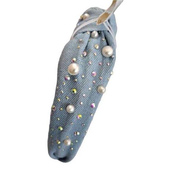 Gem Bella Light Blue Denim Embellished Top Knot Headband NWT - Picture 7 of 11